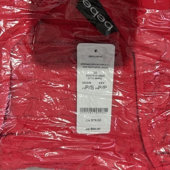 (NWT) BEBE Sweetheart Neck Textured Tank Bodycon Dress Size P/S Pink - Picture 3 of 7